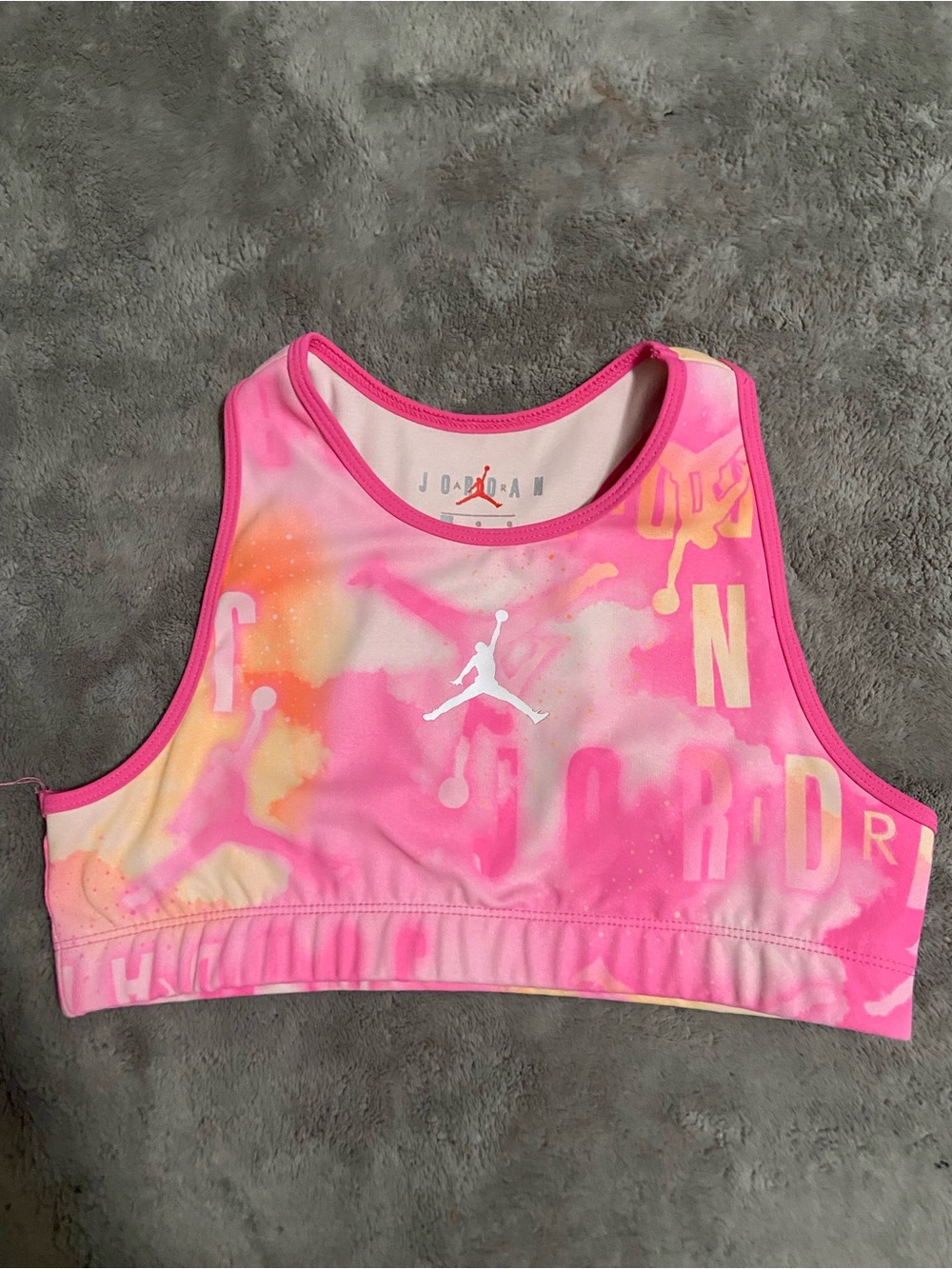 Jordan Pink Tie-Dye Sports Bra with Orange Jumpman